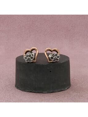 zales sterling silver & 10k gold black diamond dog paw heart stud earrings